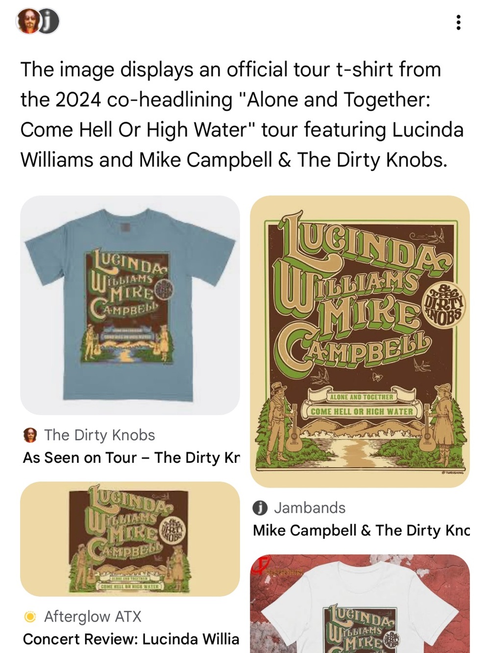 Lucinda Williams Mike Campbell tour Graphic Crewneck Tee - Blue - Picture 4 of 4